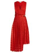 Matchesfashion.com Fendi - Sangallo Lace Asymmetric Silk Midi Dress - Womens - Orange