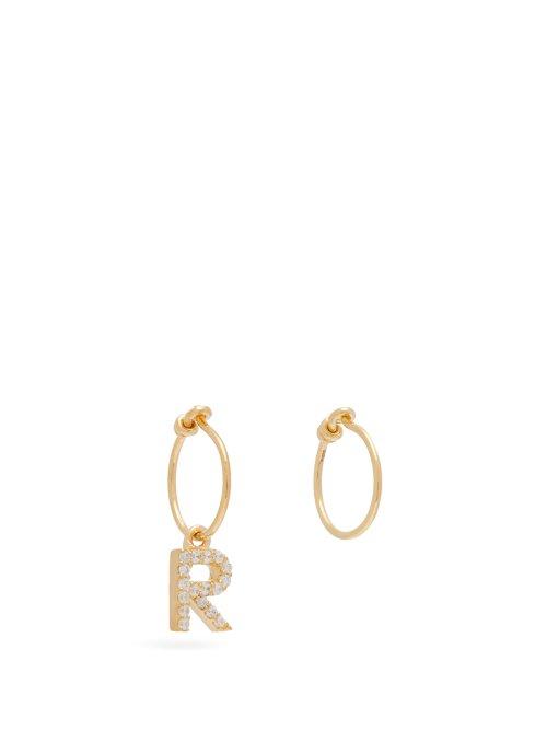Matchesfashion.com Theodora Warre - Mismatched R Charm Gold Plated Hoop Earrings - Womens - Gold