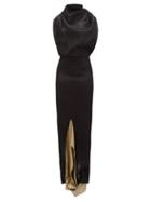 Matchesfashion.com Roland Mouret - Nola Draped Bodice Open Back Pliss Lurex Gown - Womens - Black Gold