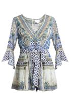 Matchesfashion.com Camilla - Salvador Summer V Neck Silk Playsuit - Womens - Blue Multi