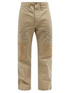 Rrl - Paint-splattered Cotton-twill Trousers - Mens - Beige