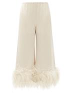Matchesfashion.com 16arlington - Mandrake Cropped Feather-trimmed Satin Trousers - Womens - Beige