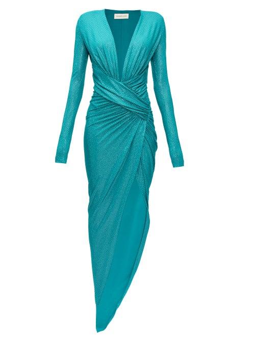 Matchesfashion.com Alexandre Vauthier - Plunge-neck Crystal-embellished Slit-front Gown - Womens - Dark Green