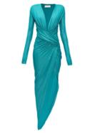 Matchesfashion.com Alexandre Vauthier - Plunge-neck Crystal-embellished Slit-front Gown - Womens - Dark Green