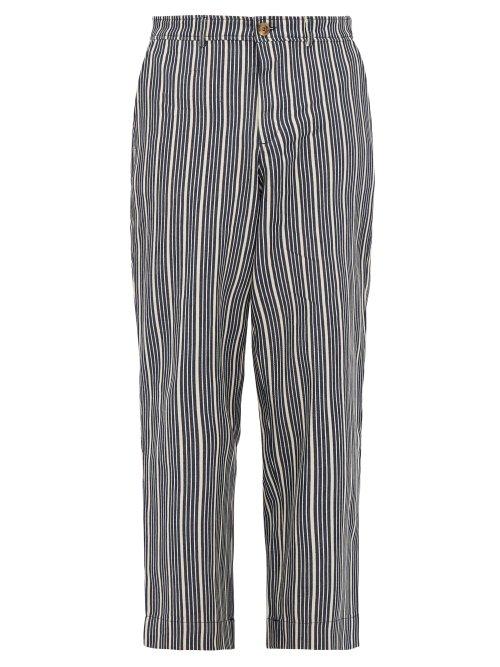 Matchesfashion.com King & Tuckfield - High Waist Striped Cotton Twill Trousers - Mens - Indigo
