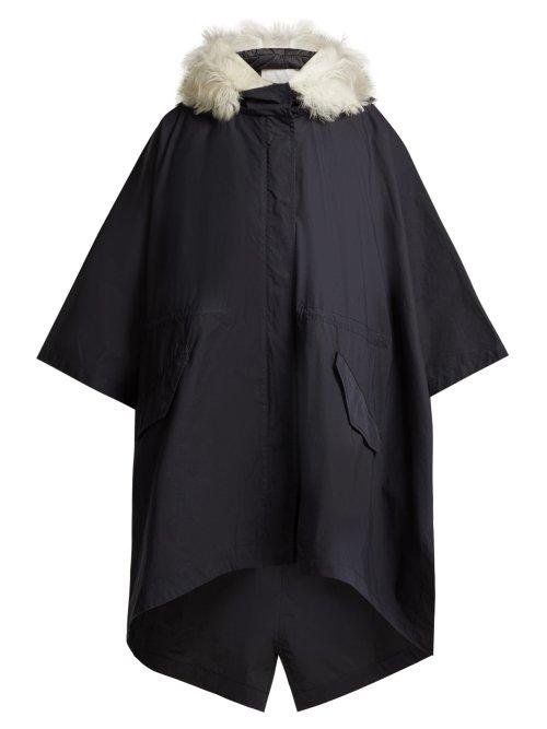 Matchesfashion.com Ys Army - Shearling Lined Cotton Blend Cape Style Parka - Womens - Navy