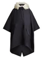 Matchesfashion.com Ys Army - Shearling Lined Cotton Blend Cape Style Parka - Womens - Navy