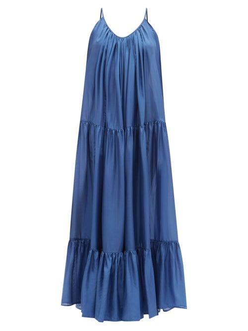 Matchesfashion.com Kalita - Genevieve Tiered Silk-habotai Maxi Dress - Womens - Dark Blue