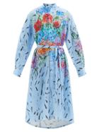 Ladies Rtw Christopher Kane - Floral Paint-print Linen Shirt Dress - Womens - Blue Multi