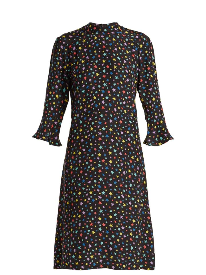 Hvn Ashley Rainbow Star-print Silk Dress