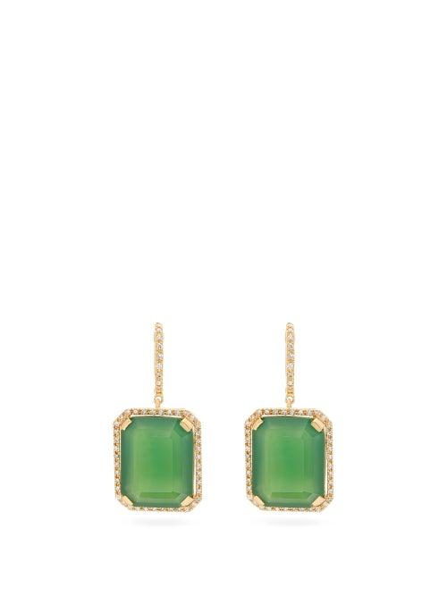 Matchesfashion.com Shay - Portrait Diamond, Green Onyx & 18kt Gold Earrings - Womens - Green Gold