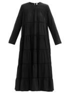 Matchesfashion.com Merlette - Maida Tiered Cotton And Silk-blend Midi Dress - Womens - Black