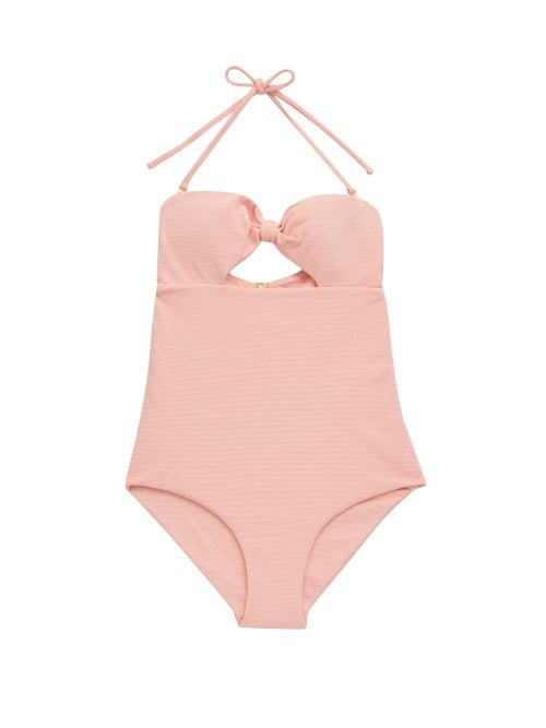 Matchesfashion.com Cossie + Co - The Chazzy Knotted Honeycomb-effect Swimsuit - Womens - Pink