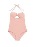 Matchesfashion.com Cossie + Co - The Chazzy Knotted Honeycomb-effect Swimsuit - Womens - Pink