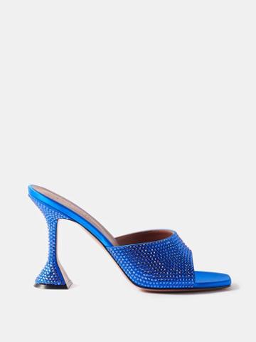 Amina Muaddi - Lupita 95 Crystal-embellished Satin Mules - Womens - Blue