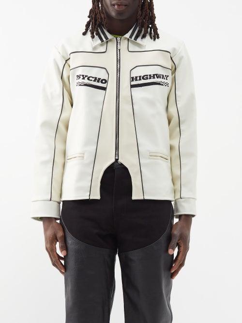Youths In Balaclava - Embroidered Faux-leather Jacket - Mens - White