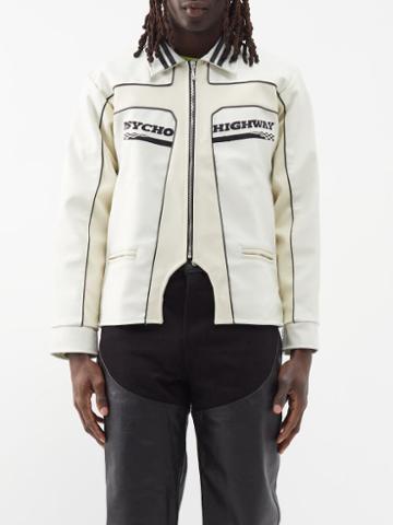 Youths In Balaclava - Embroidered Faux-leather Jacket - Mens - White
