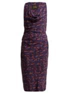 Matchesfashion.com Vivienne Westwood Anglomania - Draped Floral Print Midi Dress - Womens - Blue Multi