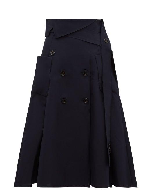 Matchesfashion.com Golden Goose - Makiko Buttoned Twill Midi Skirt - Womens - Navy