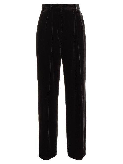 Matchesfashion.com Fendi - Wide Leg Velvet Trousers - Womens - Black