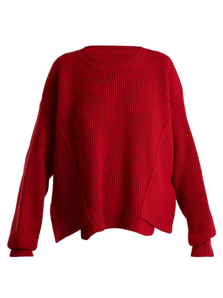 Stella Mccartney Asymmetric-hem Ribbed-knit Wool Sweater