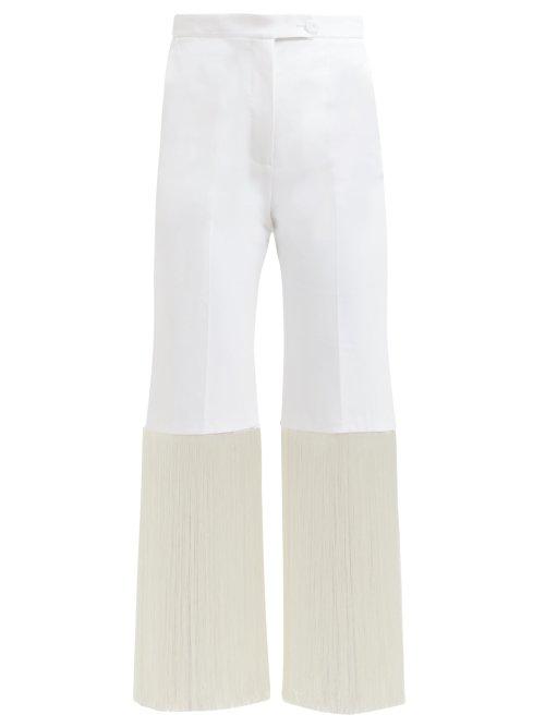Matchesfashion.com Sara Battaglia - Fringed Cotton Blend Trousers - Womens - White