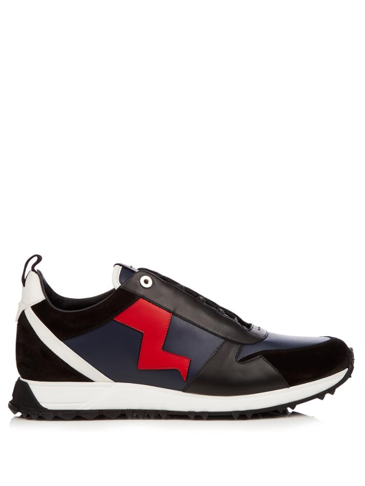 Fendi Lightning Bolt-appliqu Low-top Leather Trainers