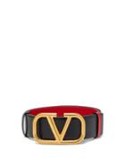 Matchesfashion.com Valentino Garavani - V-logo Reversible Leather Belt - Womens - Black Red