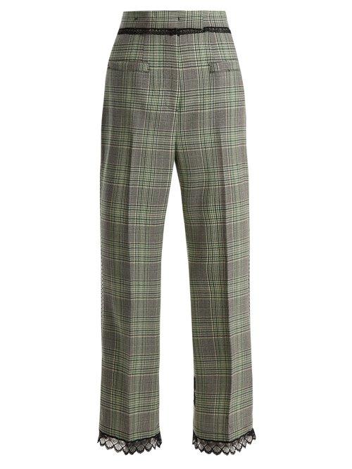 Matchesfashion.com Msgm - Macram Lace Trimmed Wool Trousers - Womens - Green Multi