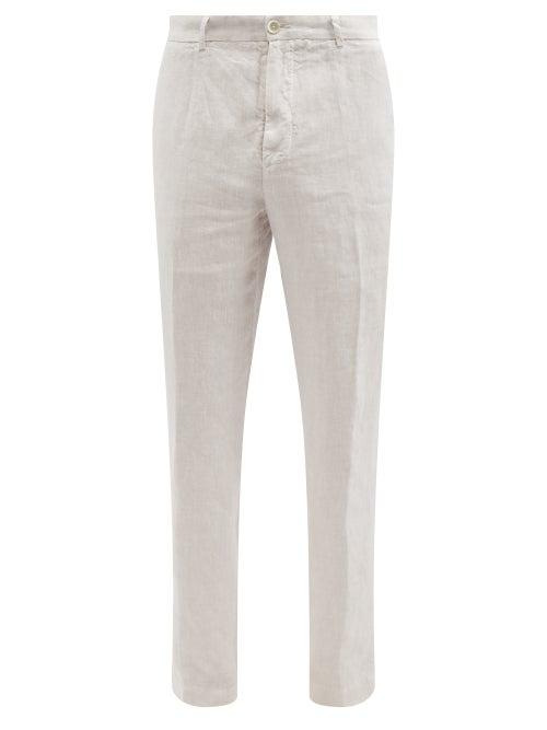 120 Lino 120% Lino - Slim-leg Linen-hopsack Suit Trousers - Mens - Light Grey