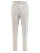120 Lino 120% Lino - Slim-leg Linen-hopsack Suit Trousers - Mens - Light Grey
