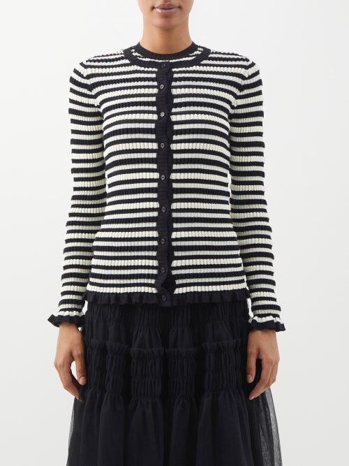Molly Goddard - Stacey Striped Rib-knitted Cotton-blend Cardigan - Womens - Black Cream