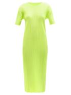 Ladies Rtw Pleats Please Issey Miyake - Round-neck Technical-pleated Midi Dress - Womens - Yellow