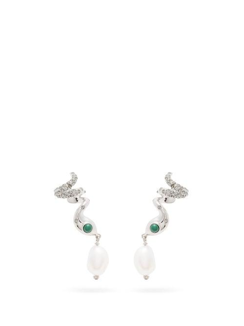 Matchesfashion.com Chlo - Snake Faux-pearl Drop Cuff Earrings - Womens - Silver