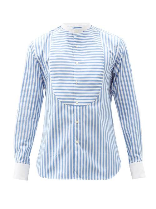 Matchesfashion.com Sbline - Bunny Tuxedo-bib Striped Cotton-poplin Shirt - Mens - Blue White