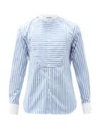 Matchesfashion.com Sbline - Bunny Tuxedo-bib Striped Cotton-poplin Shirt - Mens - Blue White