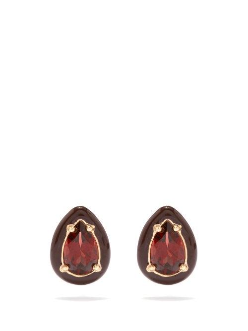 Bea Bongiasca - Gumdrop Garnet, Enamel & 9kt Gold-plated Earrings - Womens - Burgundy