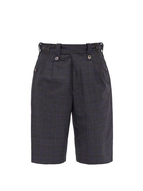 Matchesfashion.com Junya Watanabe - Tropical Check Mid Rise Wool Shorts - Mens - Grey Multi