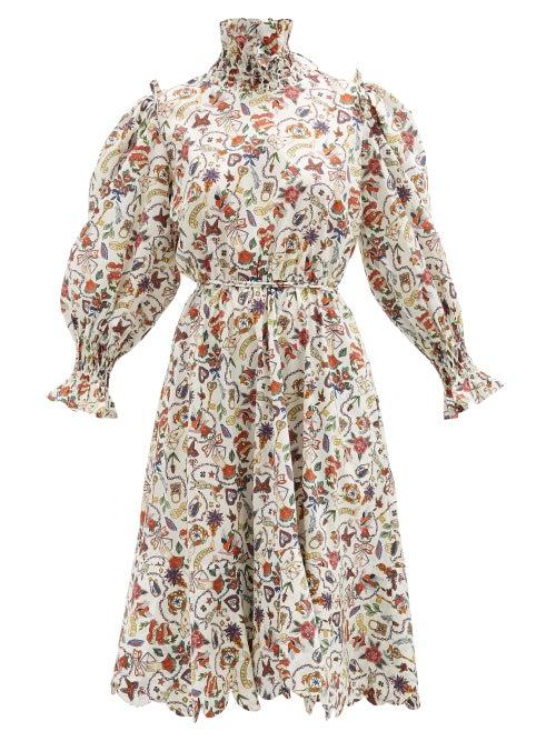 Matchesfashion.com Horror Vacui - Collia Love Letters-print Cotton-poplin Dress - Womens - White Multi
