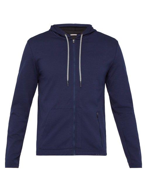 Matchesfashion.com Falke Ess - Zip Through Cotton Stretch Hooded Sweatshirt - Mens - Navy