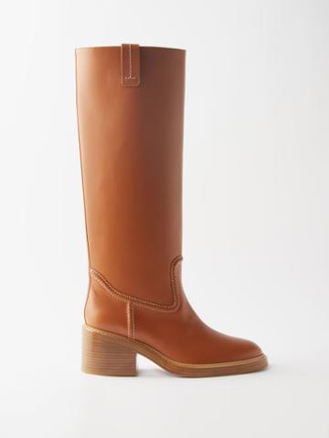 Chlo - Mallo Leather Knee-high Boots - Womens - Dark Tan