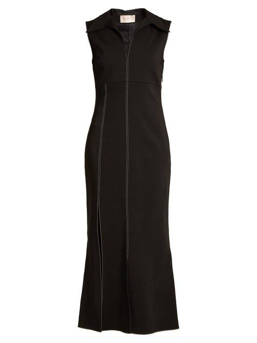 Matchesfashion.com Christopher Kane - Point Collar Contrast Stitch Cady Dress - Womens - Black