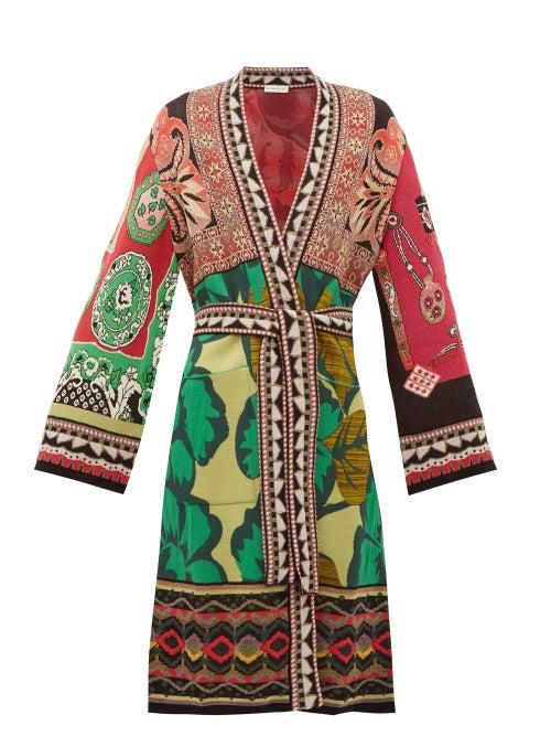 Matchesfashion.com Etro - Floral Tie Waist Jacquard Sweater - Womens - Green Multi