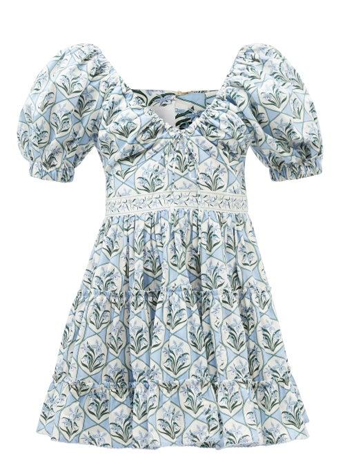 Agua By Agua Bendita - Manzanilla Floral-print Cotton-poplin Mini Dress - Womens - Blue Print