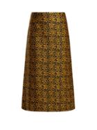 Matchesfashion.com La Doublej - Foglie Leaf Motif Jacquard Midi Skirt - Womens - Gold Multi