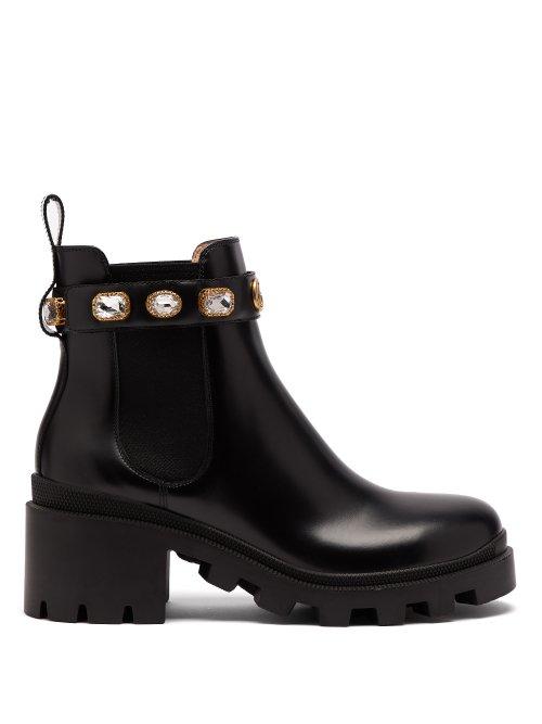 Matchesfashion.com Gucci - Trip Embellished Leather Chelsea Boots - Womens - Black