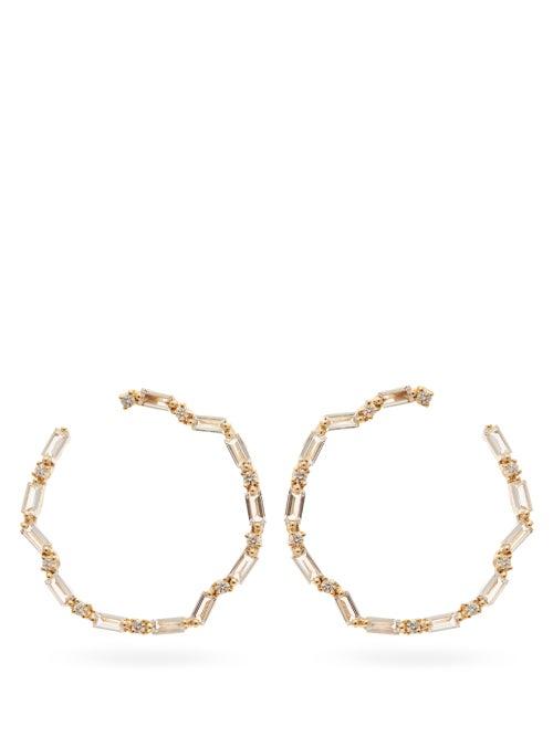 Matchesfashion.com Suzanne Kalan - Diamond, Topaz & 14kt Gold Hoop Earrings - Womens - Yellow Gold