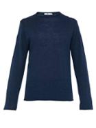 Matchesfashion.com Inis Mein - Crew Neck Linen And Silk Blend Sweater - Mens - Blue