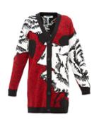 Matchesfashion.com Msgm - Rose Jacquard Longline Wool Blend Cardigan - Womens - Red Multi