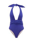 Matchesfashion.com Adriana Degreas - Halterneck Belted Swimsuit - Womens - Blue